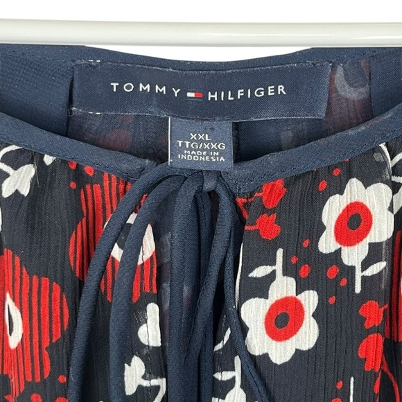 NWOT Tommy Hilfiger Red & Navy Blue Sheer Floral Blouse Size XXL - Picture 11 of 14